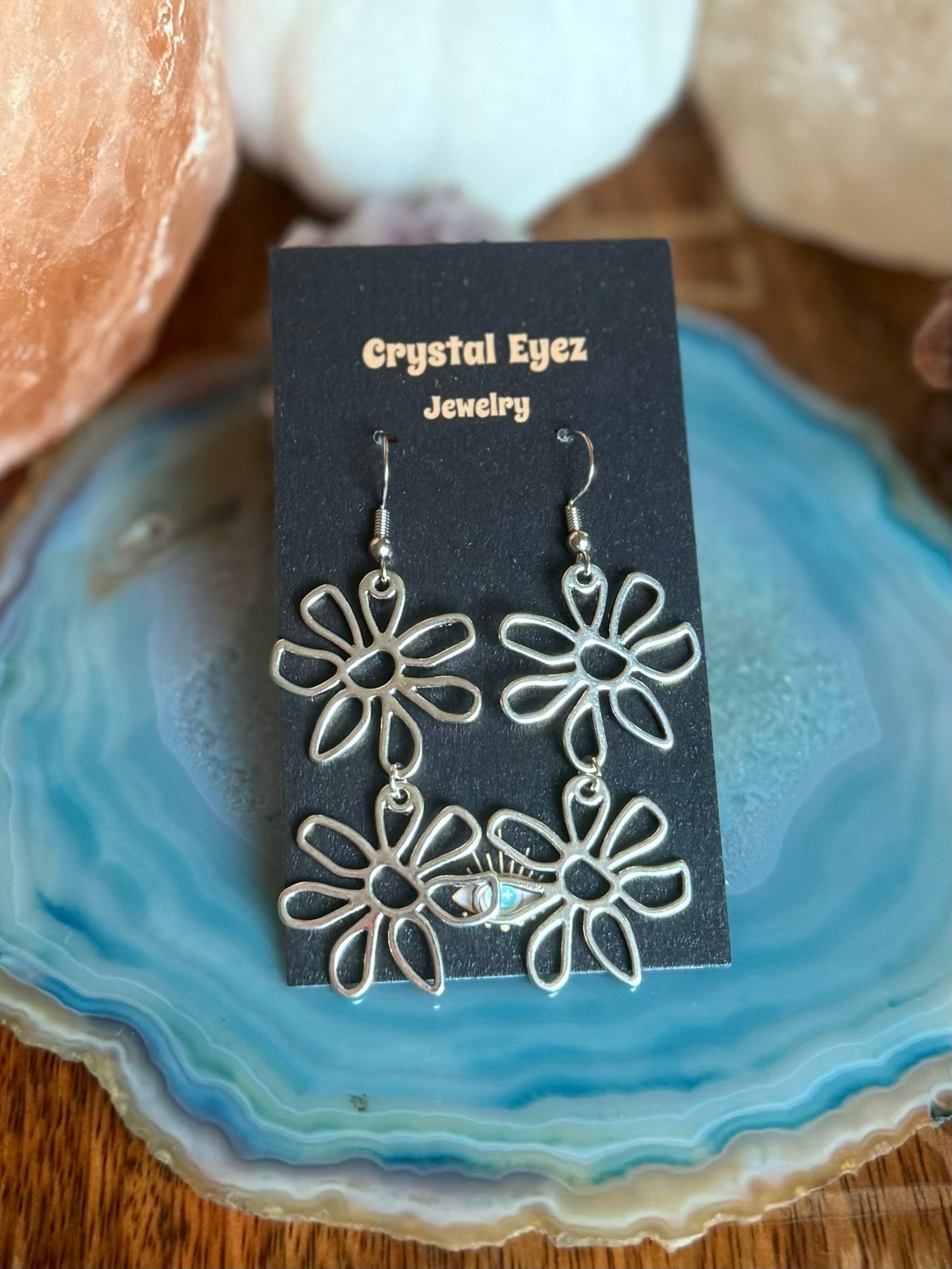 Silver Daisy Dangle Earrings