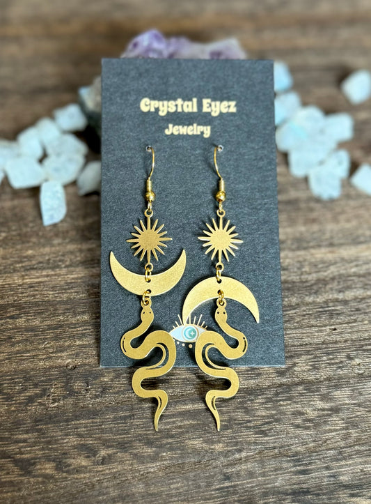 Asymmetrical Celestial Snake Earrings