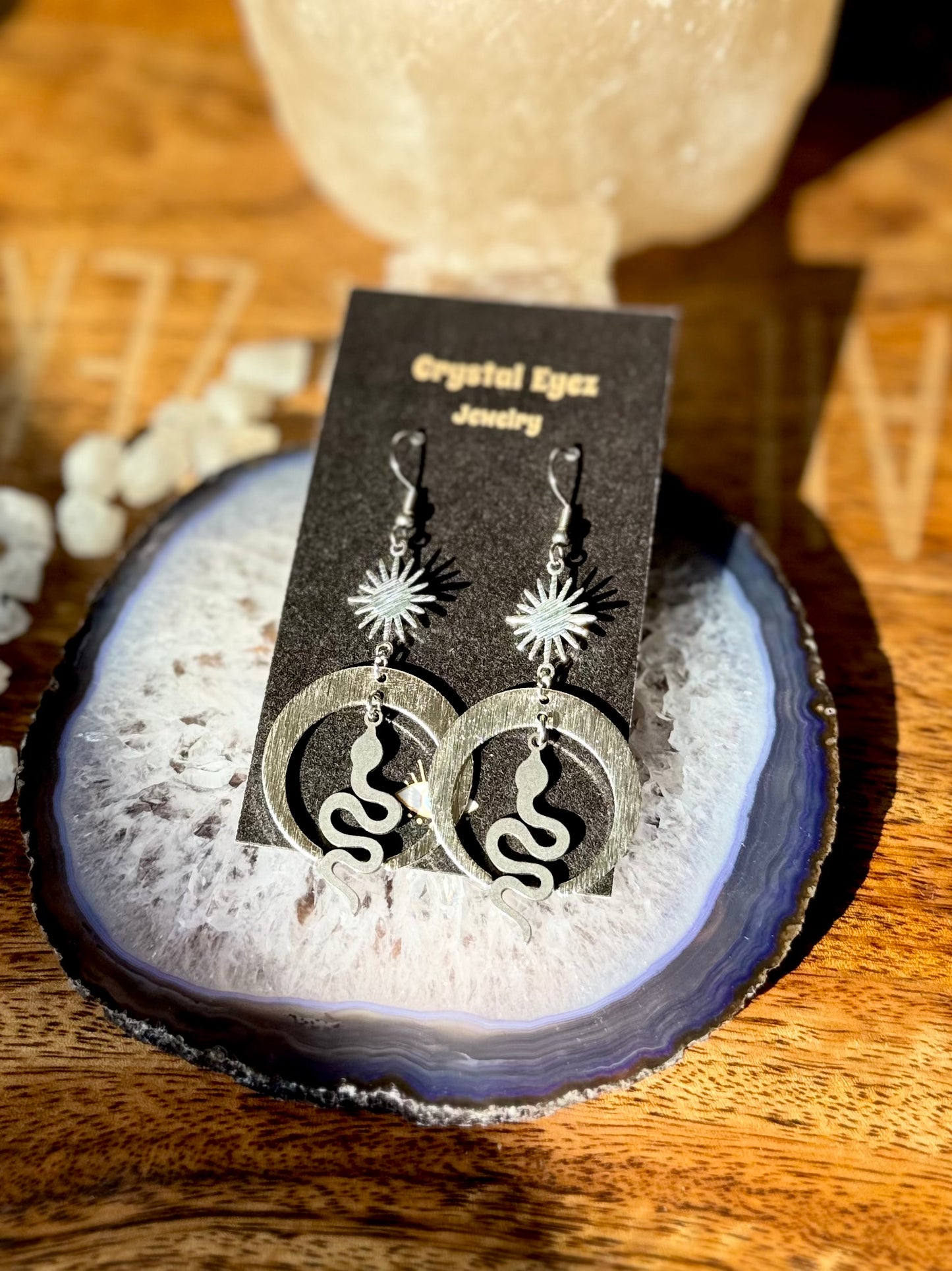 Silver Celestial Snake Earrings