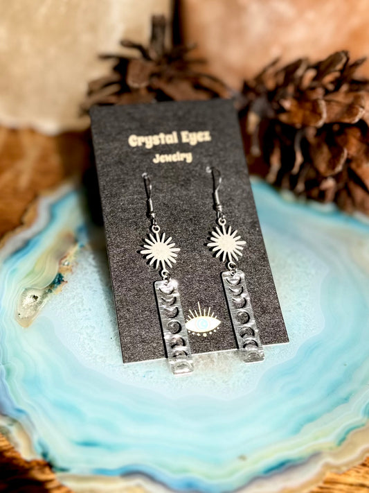 Silver Moon Phase Bar Earrings