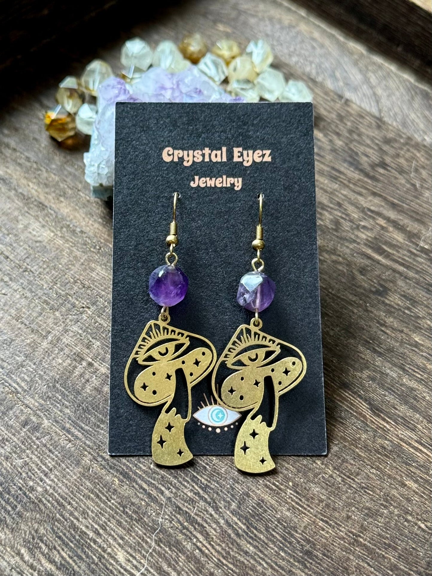 Amethyst Trippy Mushroom Earrings