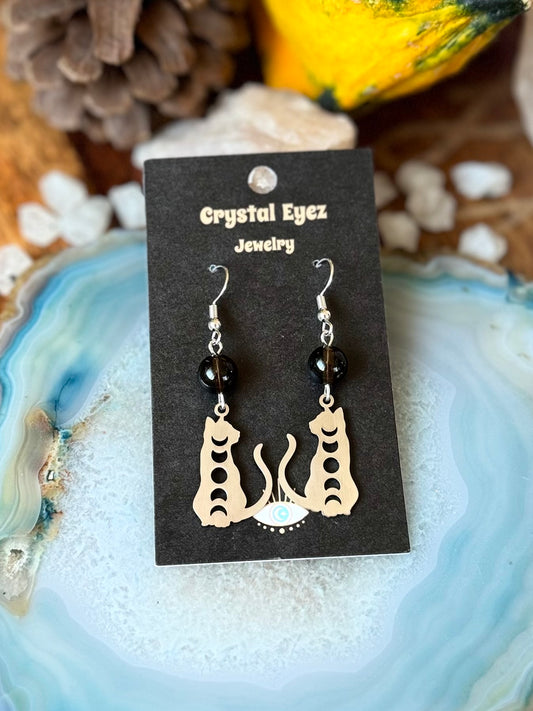 Moon Phase Black Cat Earrings