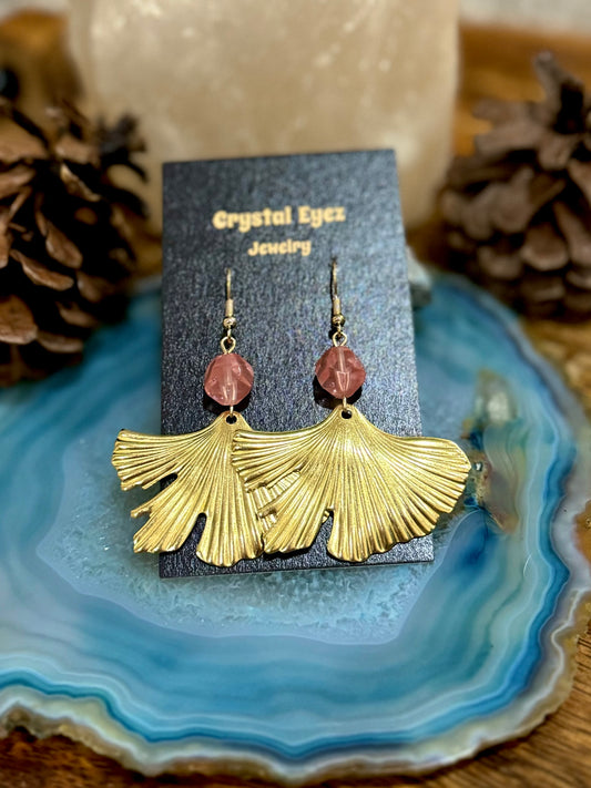 Gold Ginkgo Leaf Dangle Earrings