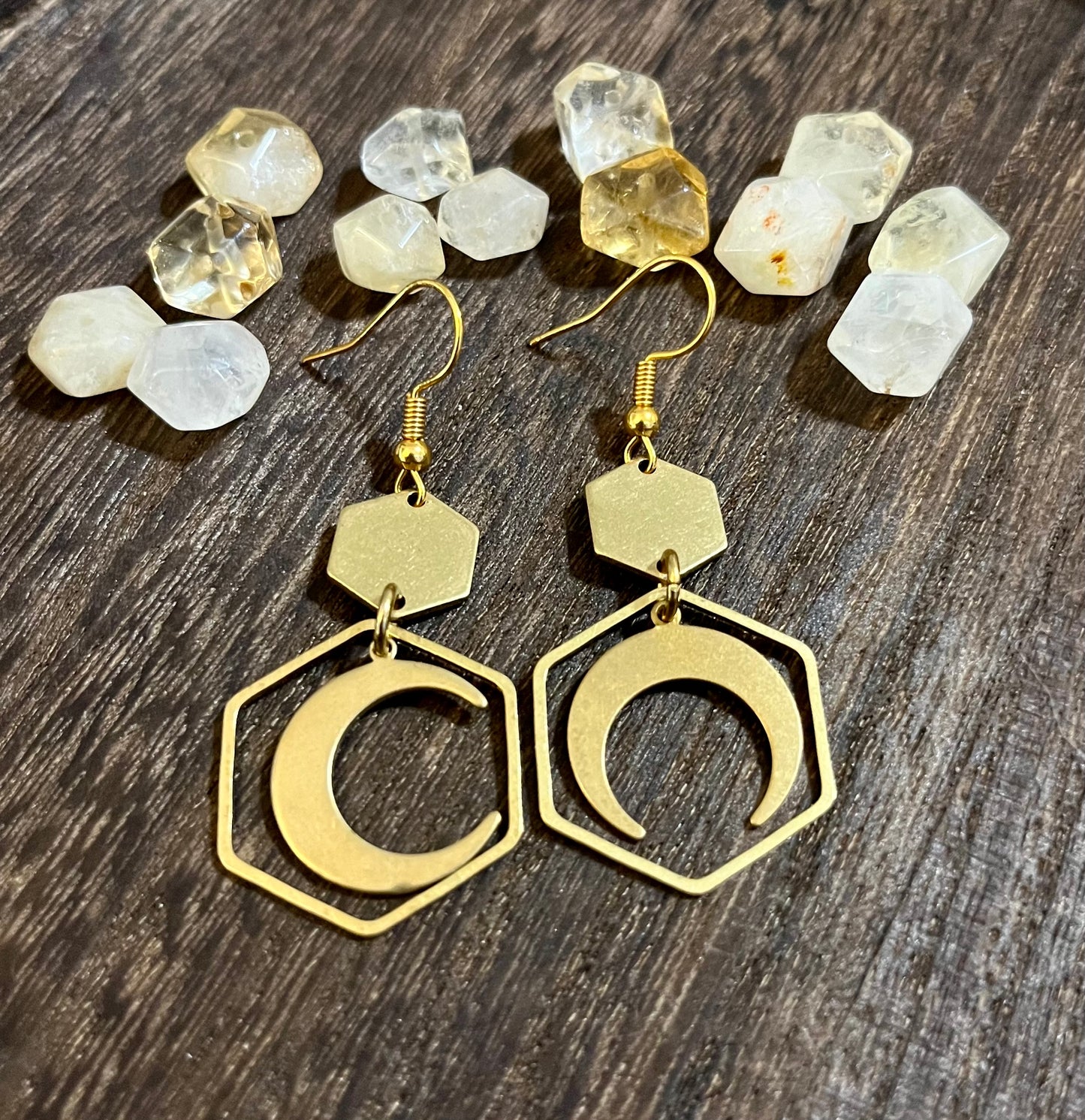 Hexagonal Mismatched Moon Earrings