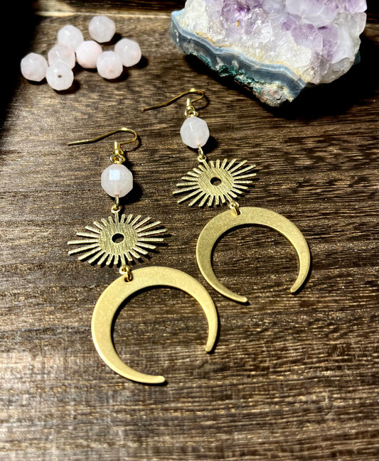 Rose Quartz Celestial Dangle Earrings