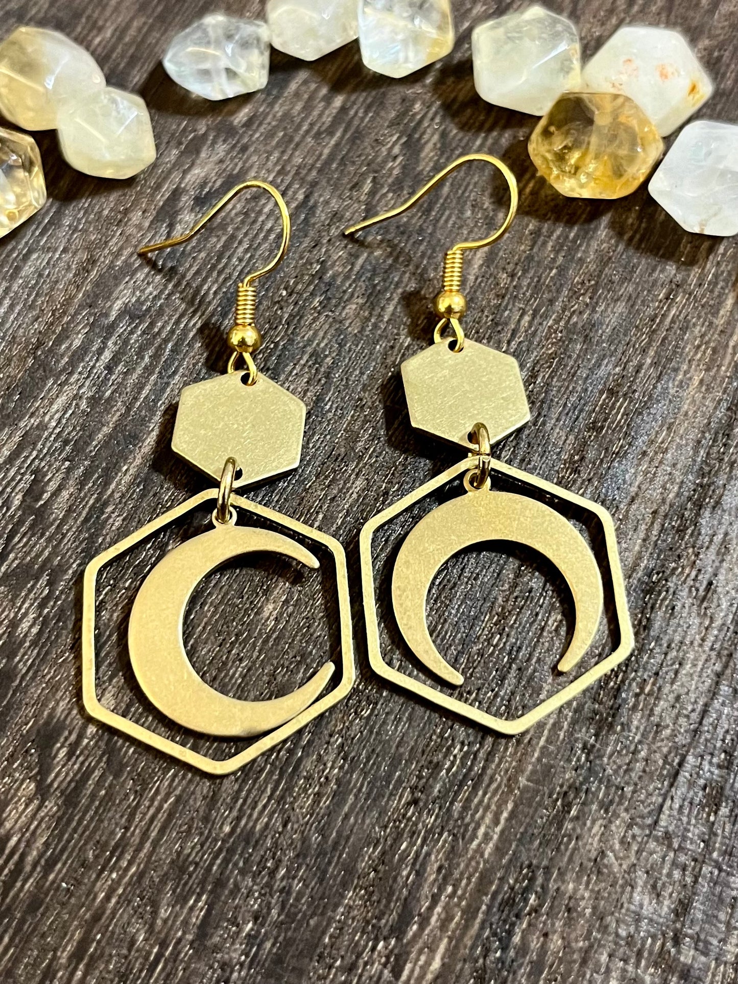 Hexagonal Mismatched Moon Earrings