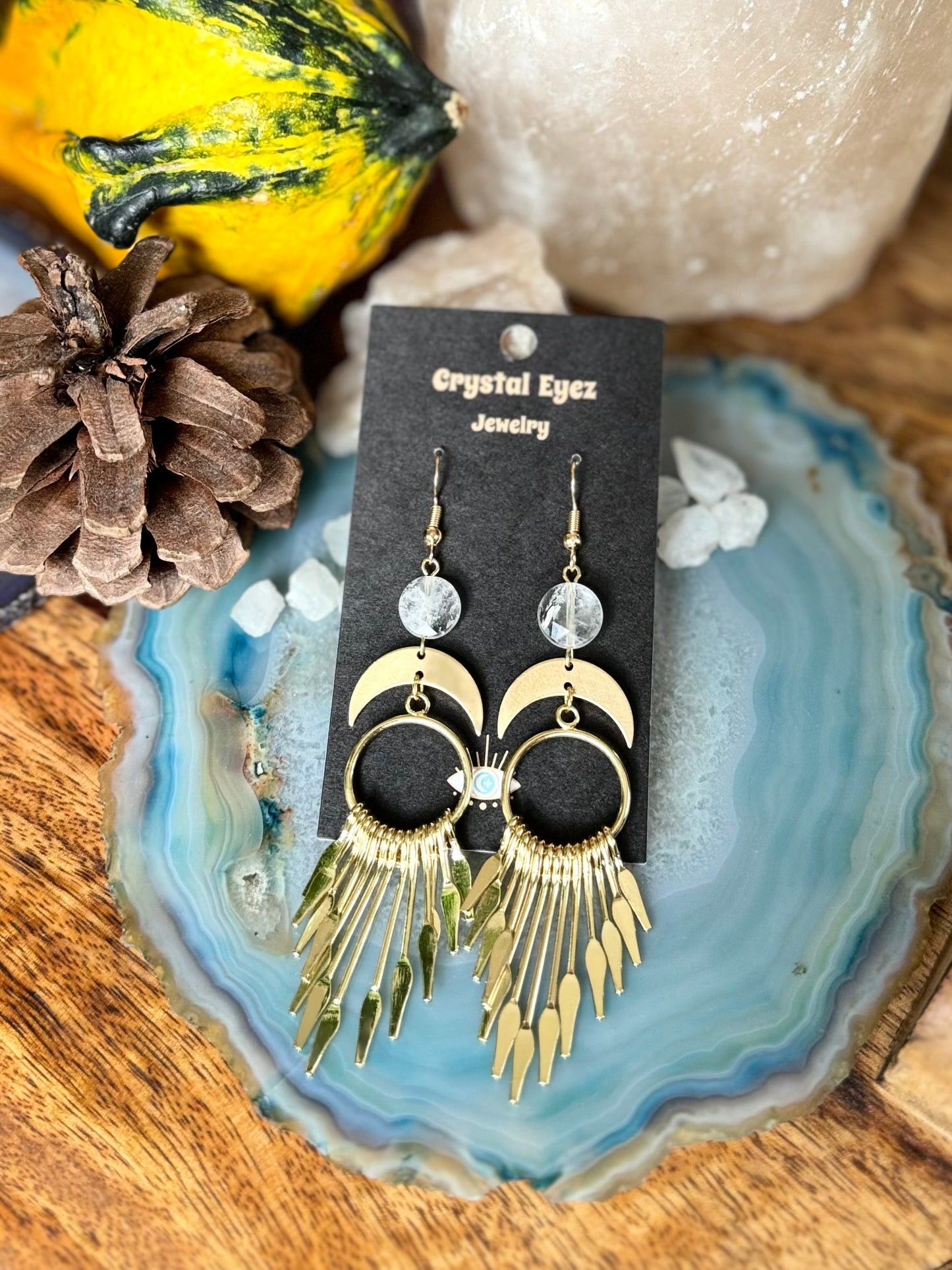 Golden Fringe Dangle Quartz Earrings