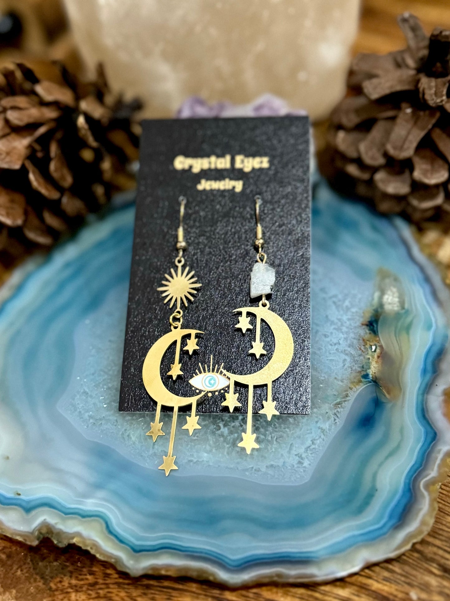 Moonstone Hanging Moon Earrings