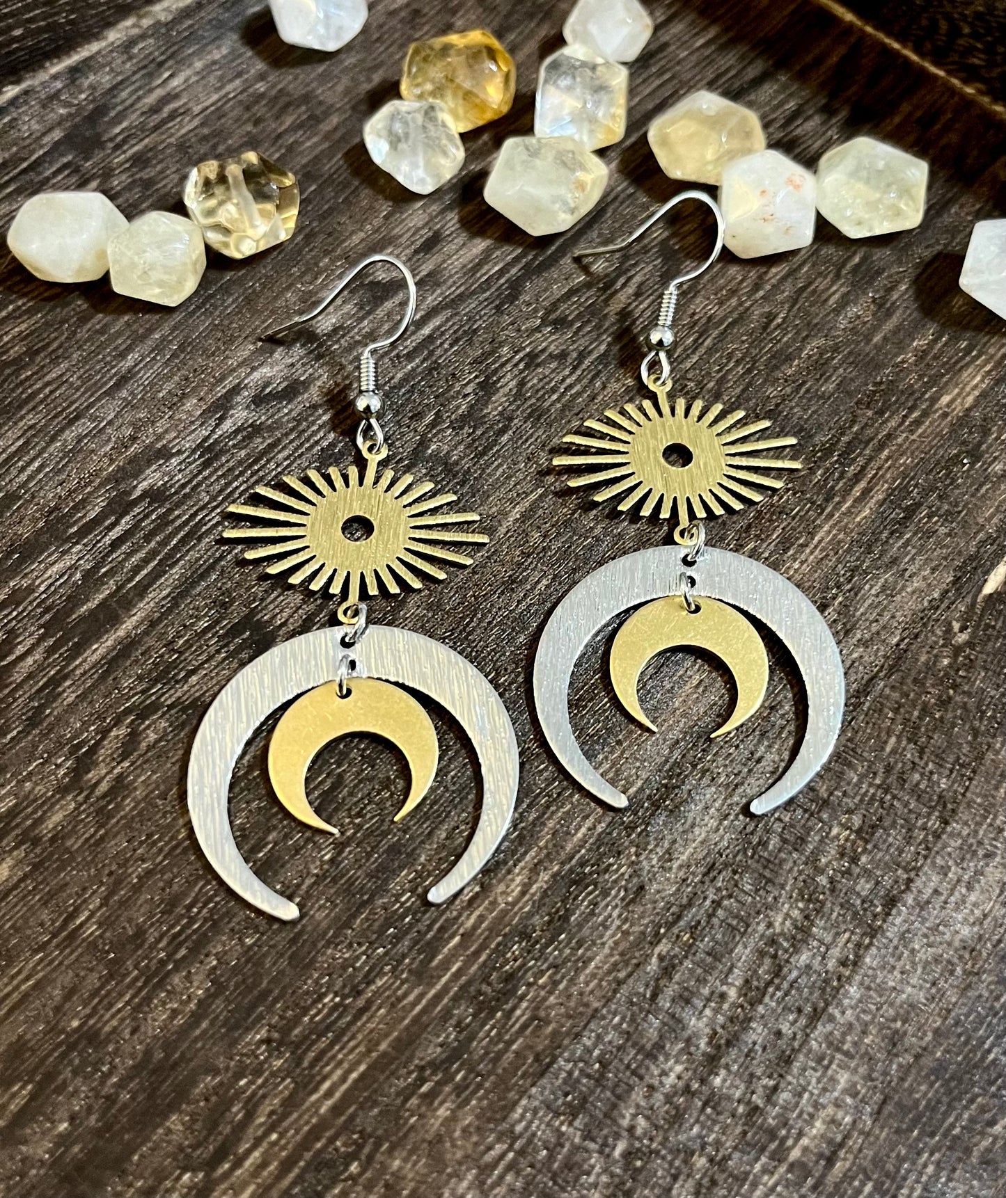 Mixed Metal Moon Earrings