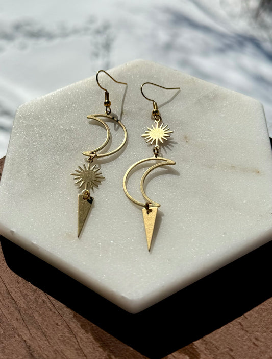 Asymmetrical Triangle Moon Earrings