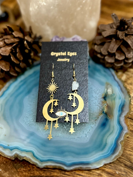 Moonstone Hanging Moon Earrings