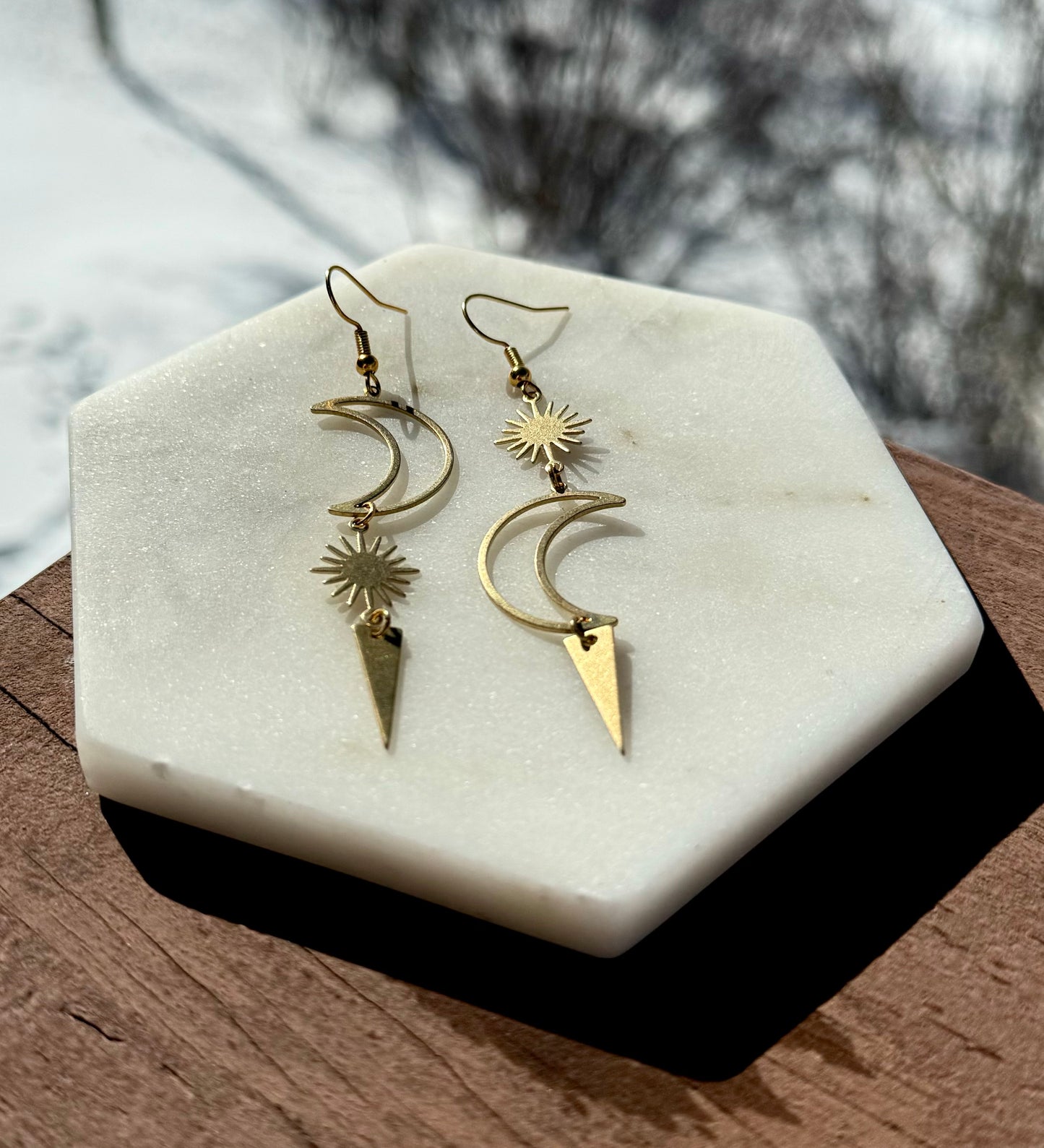 Asymmetrical Triangle Moon Earrings