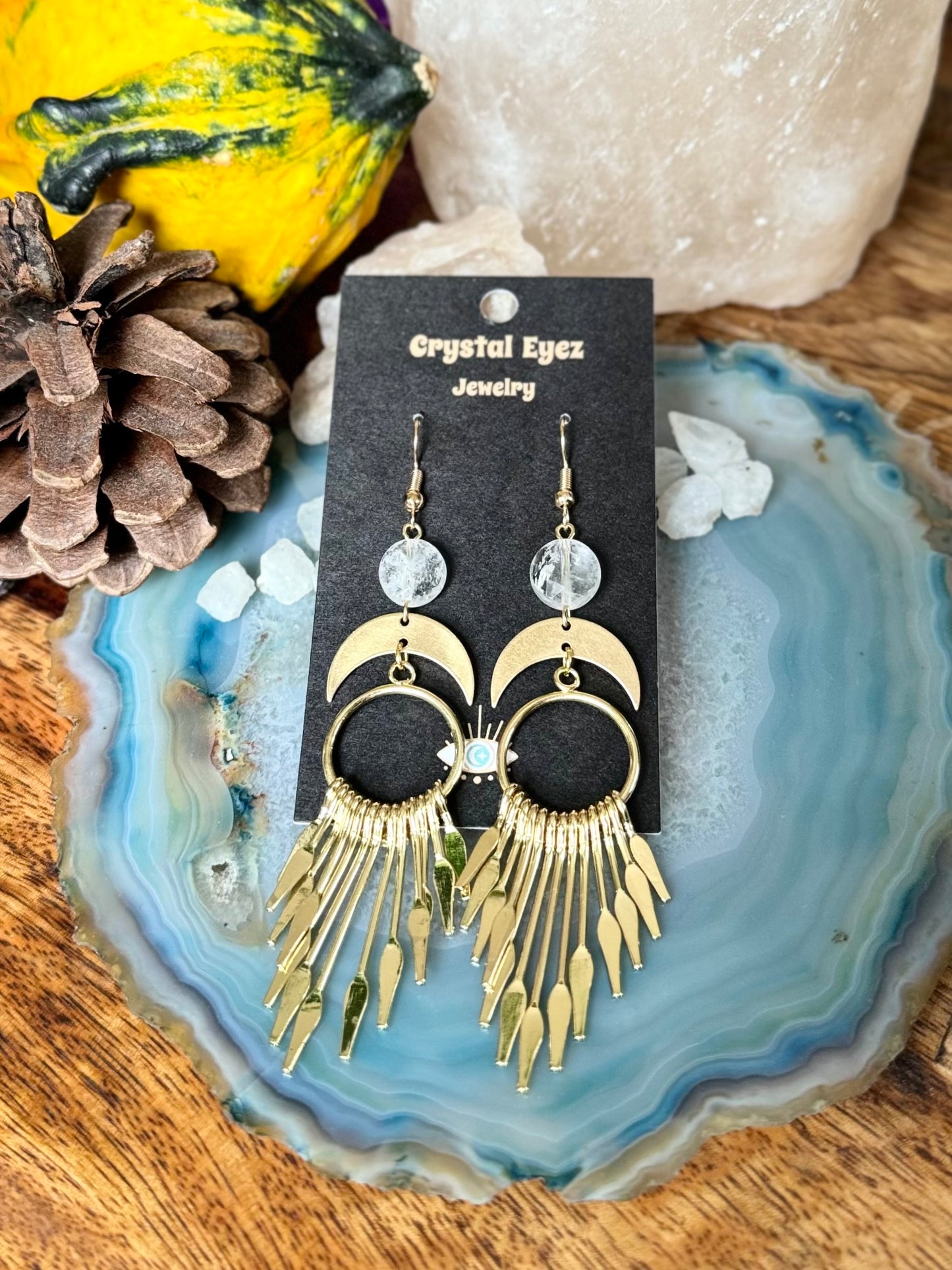 Golden Fringe Dangle Quartz Earrings