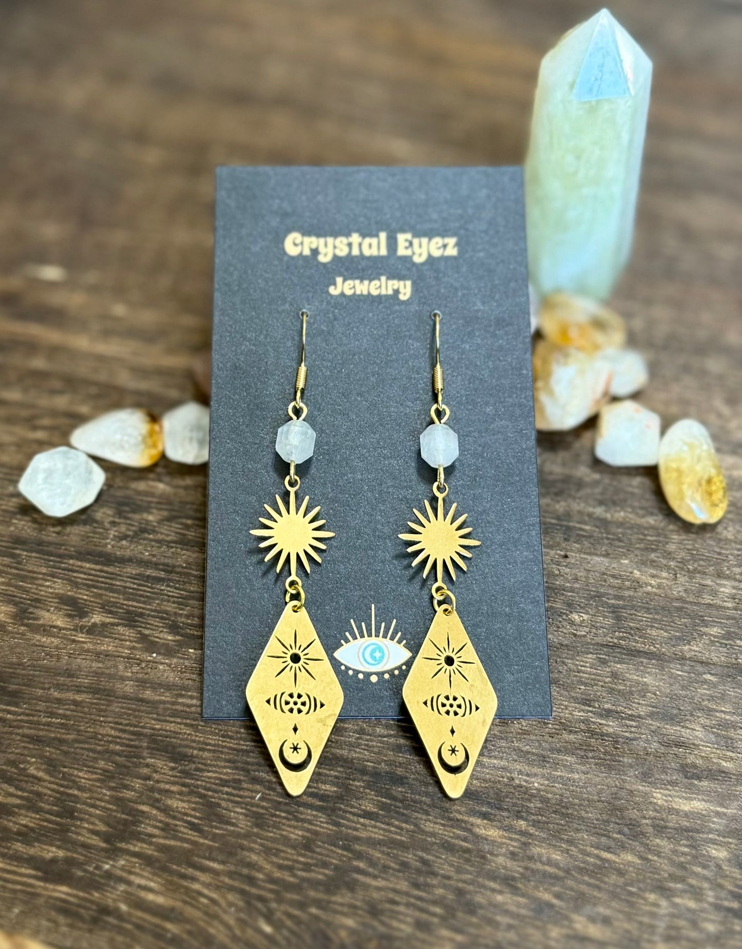 Celestial Eye Triangle Earrings