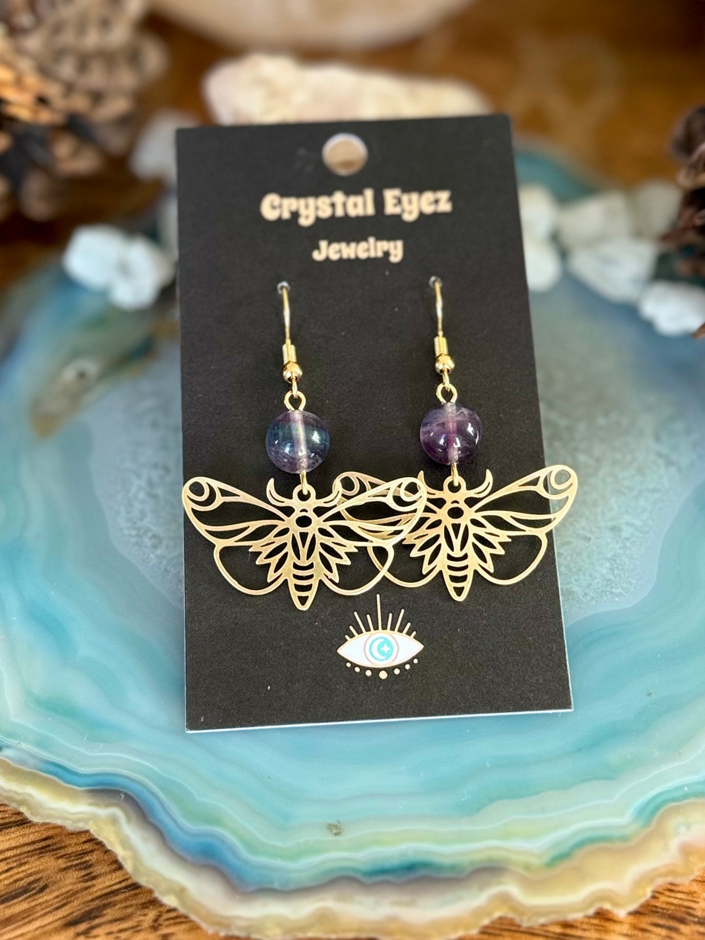 Fluorite Moth Earrings
