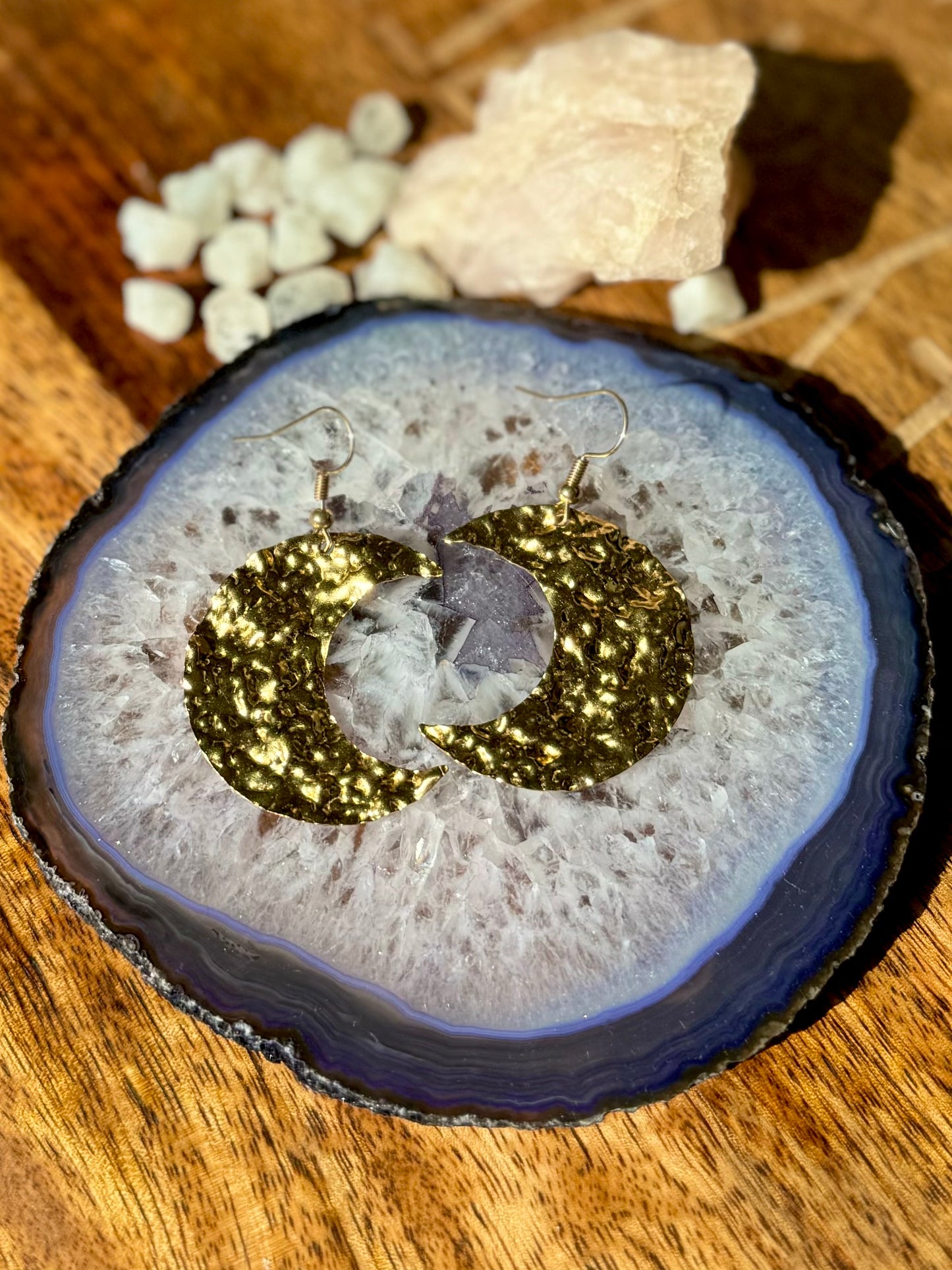 Textured Brass Moon Earrings