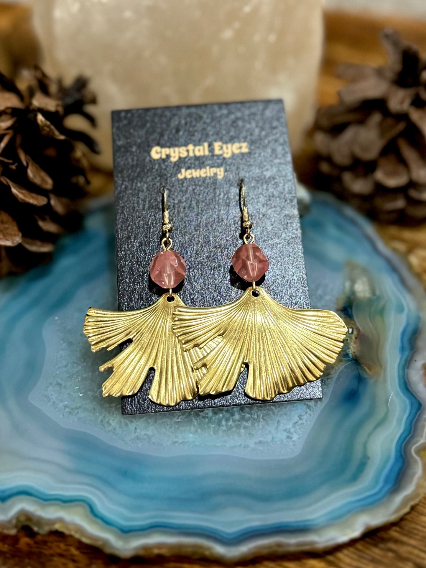 Gold Ginkgo Leaf Dangle Earrings