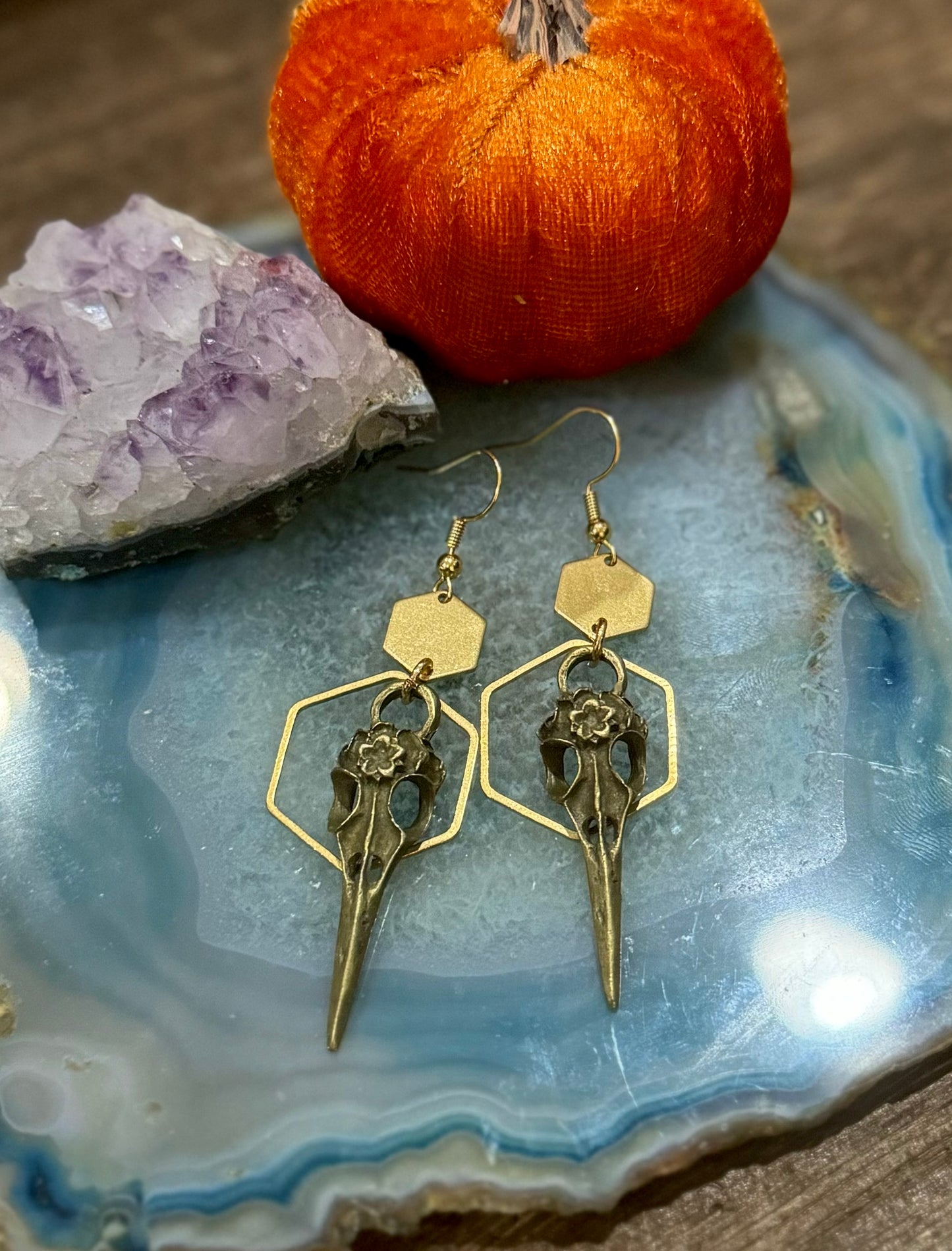 Bronze Bird Skull Earrings