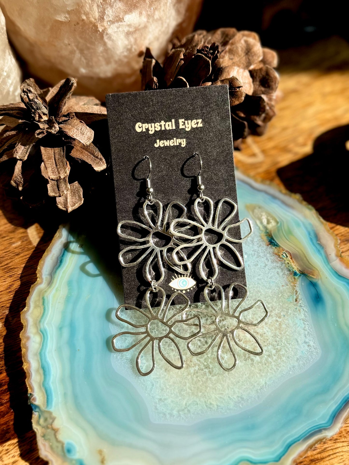 Silver Daisy Dangle Earrings