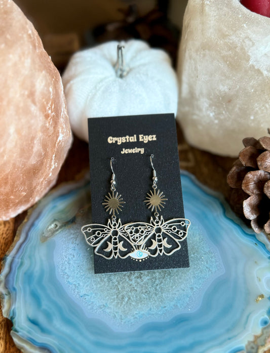 Silver Celestial Moth Earrings