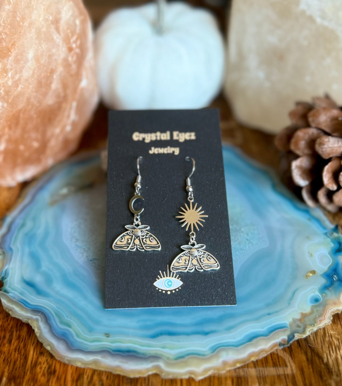 Moon Phase Mismatched Moth Earrings