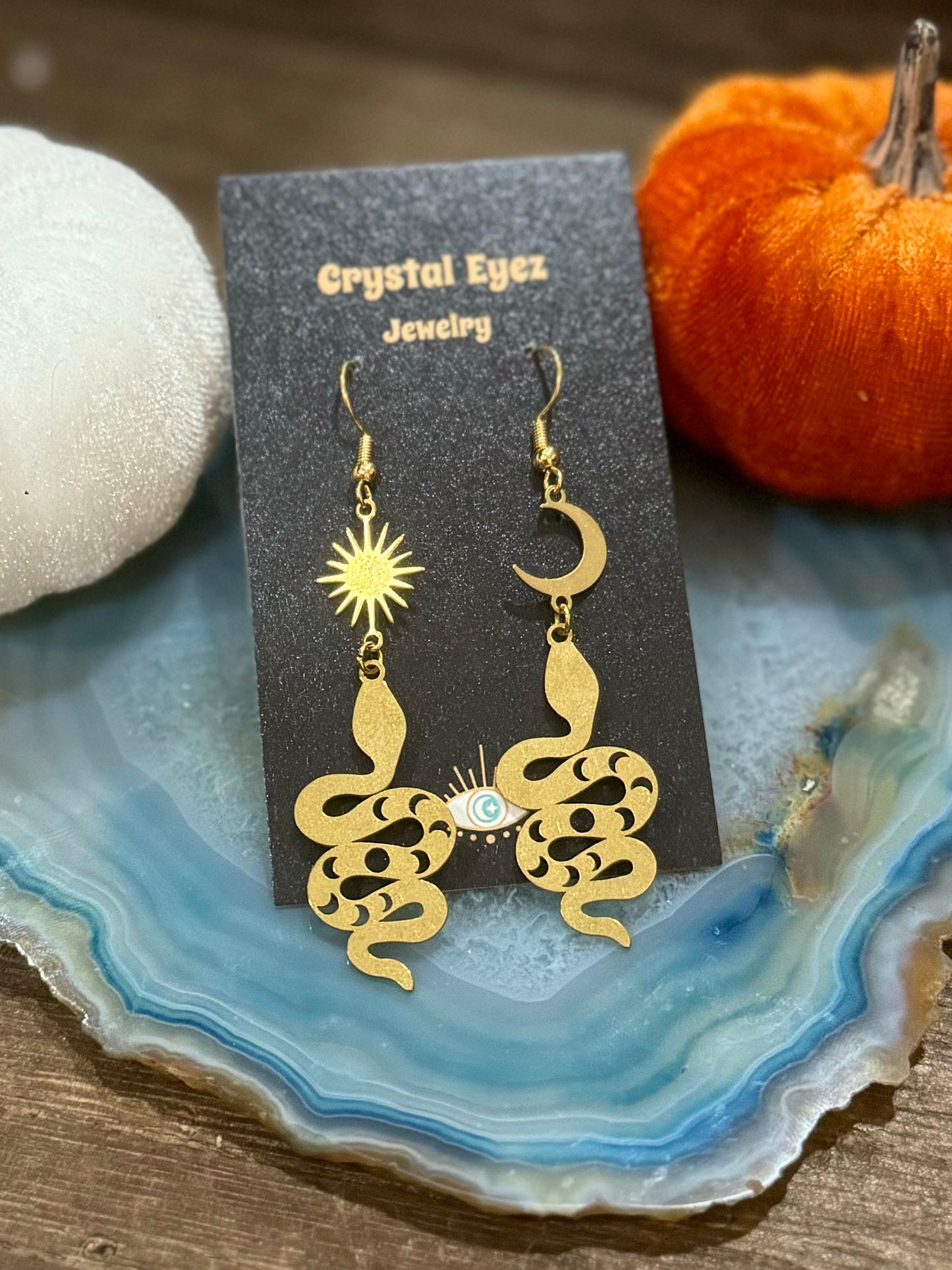 Moon Phase Snake Earrings