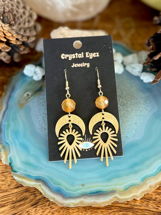 Carnelian Geometric Sun Earrings